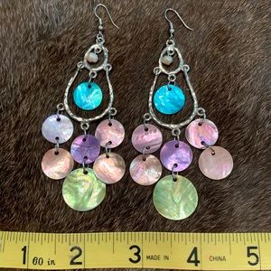 Multi color faux pearl & shell dangle earrings